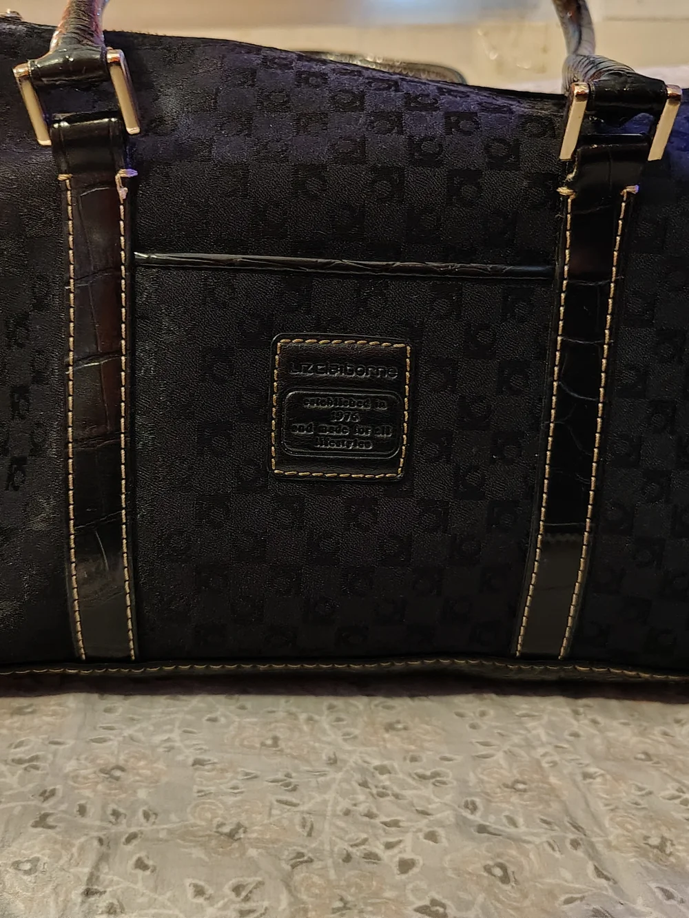 Black Logo-Patterned Leather Trim Men’s Bag - Liz Claiborne